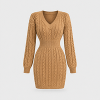 Mini Vestito Donna Cable-Knit Bodycon Scollo a V Manica Lunga | 9 Colori | Taglie S-L