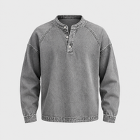 Maglione Uomo Retro Henley Manica Lunga in Maglia Lavato | 10 Colori | Taglie S-4XL
