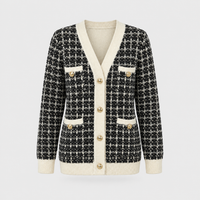 Cardigan Donna Scollo a V Chunky Knit Tweed con Bottoni Dorati | 2 Colori | Taglia Unica