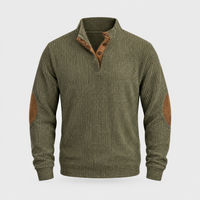 Maglione Uomo Quarter-Zip a Costine con Patch a Gomiti Morbido | 5 Colori | Taglie S-5XL