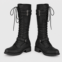 Stivali Donna Combat al Ginocchio Stringati con Fibbia | 3 Colori | Taglie EU 35-43