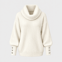 Maglione Donna Cowl Neck a Costine con Polsini a Bottoni in Maglia | 4 Colori | Taglie S-2XL