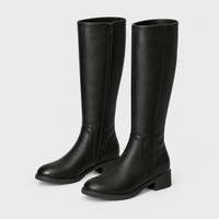 Stivali Donna al Ginocchio Punta Rotonda Zip-Up con Tacco Squadrato | Nero | Taglie EU 35-43