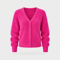 Cardigan Donna Fluffy Scollo a V con Bottoni in Maglia | 6 Colori | Taglie S-XL