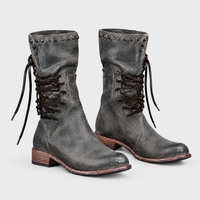 Stivali Donna al Ginocchio Vintage Stringati con Borchie e Tacco Basso | 3 Colori | Taglie EU 35-43