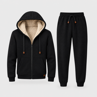 Set Donna Felpa e Jogger Foderati in Pile Cosy Rilassato | Nero Grigio Blu | Taglie S-3XL
