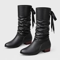 Stivaletti Donna Metà Polpaccio con Lacci e Slouch Tacco a Blocco | Nero Rosso Bianco | Taglie EU 35-43