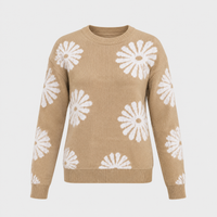 Maglione Donna Vestibilità Rilassata con Intarsio Floreale a Maglia | Khaki | Taglie S-L