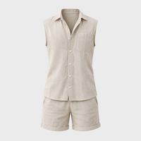 Set Uomo Camicia Smanicata Airy Effetto Lino con Bottoni | Cinque Colori | Taglie M-2XL