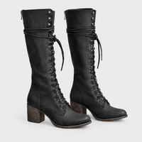 Stivali Donna al Ginocchio con Lacci Tacco a Blocco in Materiale Morbido | Cinque Colori | Taglie EU 35-43