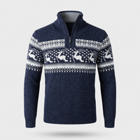 Cardigan Uomo Fair Isle con Zip Corta a Maglia | Blu Rosso Bianco | Taglie S-2XL