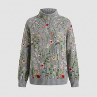 Maglione Donna Dolcevita con Ricamo Floreale a Maglia | Multicolore | Comfort Autunno Inverno | Taglie S-3XL