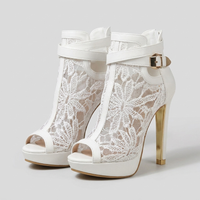 Stivaletti Donna Peep-Toe con Tacco a Stiletto Platform e Pizzo | Bianco Nero Classico | Taglie EU 35-43