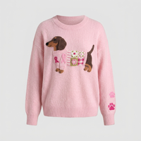 Maglione Donna Patchwork Vestibilità Rilassata a Motivo Bassotto | Cinque Colori | Look Giocoso | Taglie S-4XL