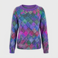 Maglione Donna Vestibilità Rilassata Motivo Diamante a Maglia | Viola | Taglie S-4XL
