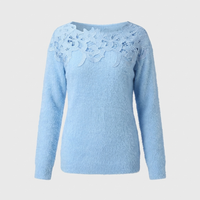 Top Donna Fluffy con Scollo in Pizzo Manica Lunga a Maglia | Cinque Colori | Taglie S-5XL