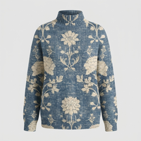 Maglione Donna Vestibilità Rilassata con Stampa Floreale Collo Alto in Maglia | 3 Colori | Taglie S-5XL