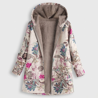 Cappotto Donna Invernale Foderato in Pile con Cappuccio Fantasia Floreale | Dieci Colori | Taglie S-4XL