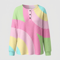Maglione Donna Henley Pullover a Nido d'Ape Pastello Colour-Block | Rosa | Range Ampio | Taglie S-5XL