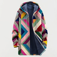 Felpa Donna Oversized con Cappuccio Foderata in Pile Stampa Geometrica Zip-Up | Multicolore | Taglie XS-5XL