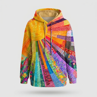 Felpa Donna Bohemian Patchwork Trapuntata Pullover con Cappuccio | Multicolore | Range Taglie Plus | Taglie S-5XL