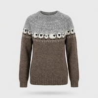 Maglione Donna Chunky Knit Jacquard Sheep Fair Isle | Grigio | Range Taglie Plus | Taglie S-5XL