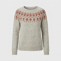 Maglione Donna Islandese Fair Isle Girocollo Vestibilità Rilassata | Grigio | Taglie S-3XL