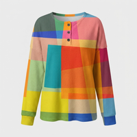 Maglione Donna Colourblock Henley Waffle-Knit Manica Lunga | Multicolore | Range Taglie Plus | Taglie S-5XL