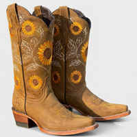 Stivali Cowboy Donna Western Morbido | Khaki Marrone Scuro Marrone | Taglie EU 36-42