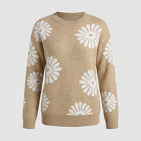 Maglione Donna Vestibilità Rilassata con Intarsio Floreale a Maglia | Khaki | Taglie S-L