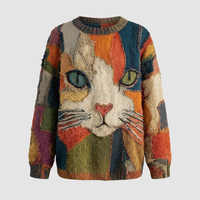 Maglione Donna in Maglia Vestibilità Rilassata con Stampa Artistica Gatti | Multicolore | Taglie S-5XL