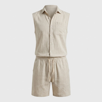 Set Uomo Camicia Smanicata con Bottoni e Shorts Effetto Lino | 5 Colori | Taglie M-2XL