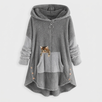 Felpa Donna in Pile con Cappuccio Zip-Up e Tasca a Gatto | 8 Colori | Taglie S-5XL