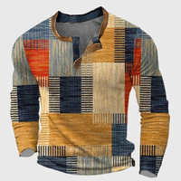 Maglione Uomo Retro Color Block Manica Lunga Henley | 4 Colori | Taglie S-4XL