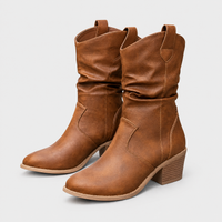 Claudia | Stivali Donna Western a Mezza Altezza | Tacco a Blocco e Pelle | Cammello, Grigio, Kaki e Altri | Taglie EU 36-43