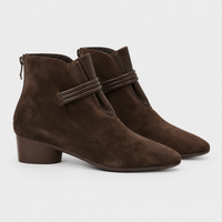 Vivienne | Stivali Donna in Camoscio con Punta | Tacco Basso Largo e Zip Laterale | Caffè e Nero | Taglie EU 36-40