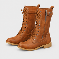 Brandy | Stivali Donna in Pelle con Lacci e Zip | Suola per Ogni Terreno | Marrone, Nero e Grigio | Taglie EU 36-43