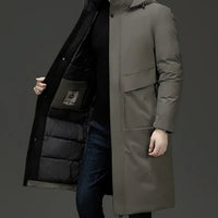 Cappotto Uomo Longline Isolante Imbottito con Cappuccio | Grigio Nero Rosso | Taglie S-3XL