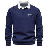 Polo Uomo Golf Manica Lunga in Cotone-Blend con Colletto a Contrasto | 6 Colori | Taglie S-2XL