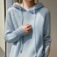 Maglione Donna Cloudsoft in Misto Cashmere con Cappuccio | Costine Morbide | Bianco Cammello Bordeaux Nero | Taglie XS-2XL