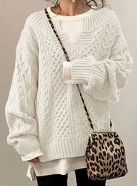 Maglione Donna Oversize Cable Knit Scollo a V a Strati | Sette Colori | Taglie S-3XL