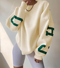 Maglione Donna Oversized Girocollo Foderato in Pile Manica Varsity | 7 Colori | Taglie XS-XL