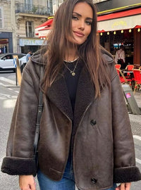 Giacca Oversize Donna Foderata in Peluche Ecologico Doppiopetto | Marrone | Taglie S-3XL