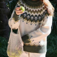 Maglione Donna Vestibilità Rilassata con Motivo Nordico Fair Isle | 5 Colori | Taglie S-5XL